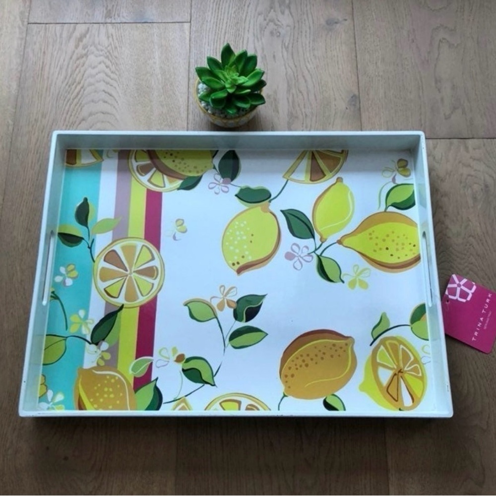 Trina Turk Farmhouse Stripe Lemon Serving Tray Large